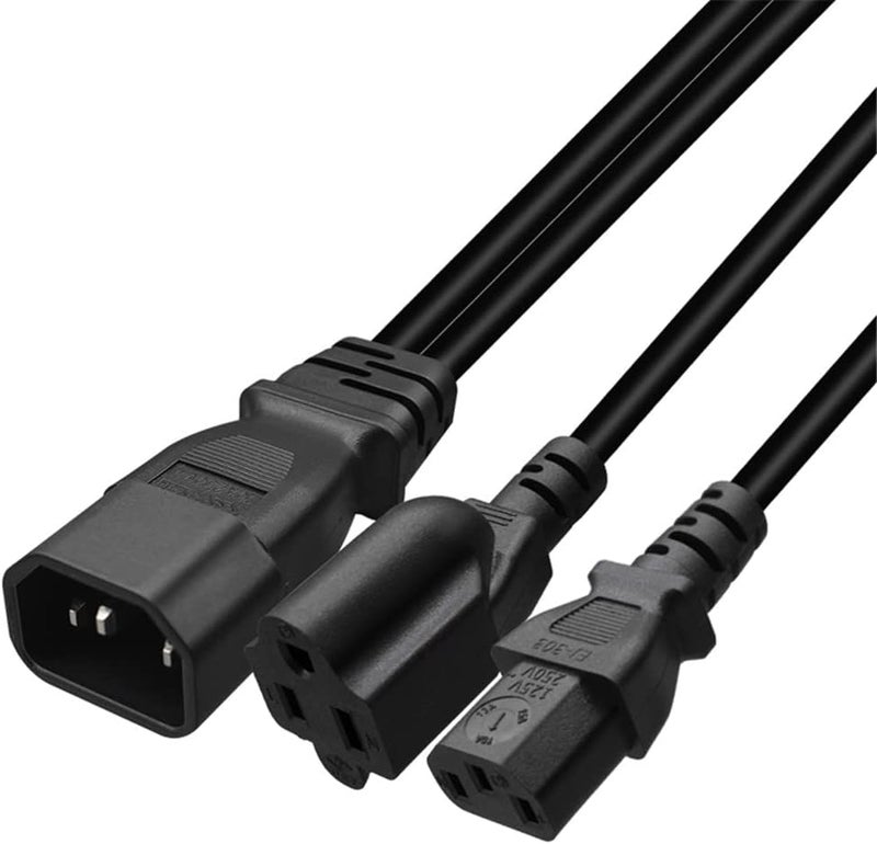 TEWOXIN 2 pcs IEC320 C14 to C13 + NEMA 5-15R Y Splitter Power Cord,for Server, PC, Monitor 1-to-2 Power Adapter Cable(0.3M/1FT) - Image 2